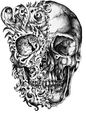 Cool Skull Tattoo Design Drawing Png (gray, black, white)