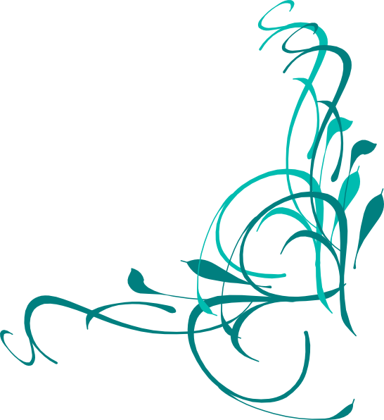 Corner Floral Swirl Transparent Png (teal, white)