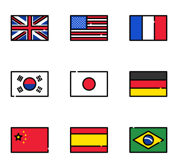 Country Flags Alphabetical Order (gold, gray, white, black, red)