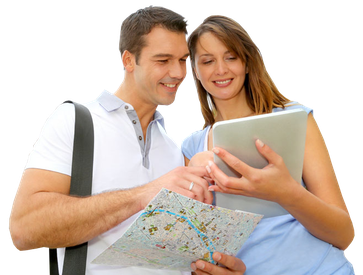 Tourist Couple Png Transparent Image (black, lavender, white)