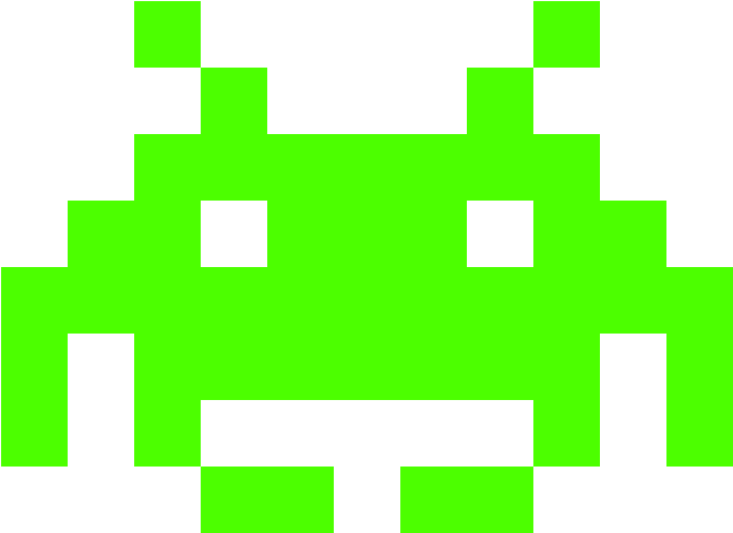 Space Invaders Alien No Background (black, lime, white)