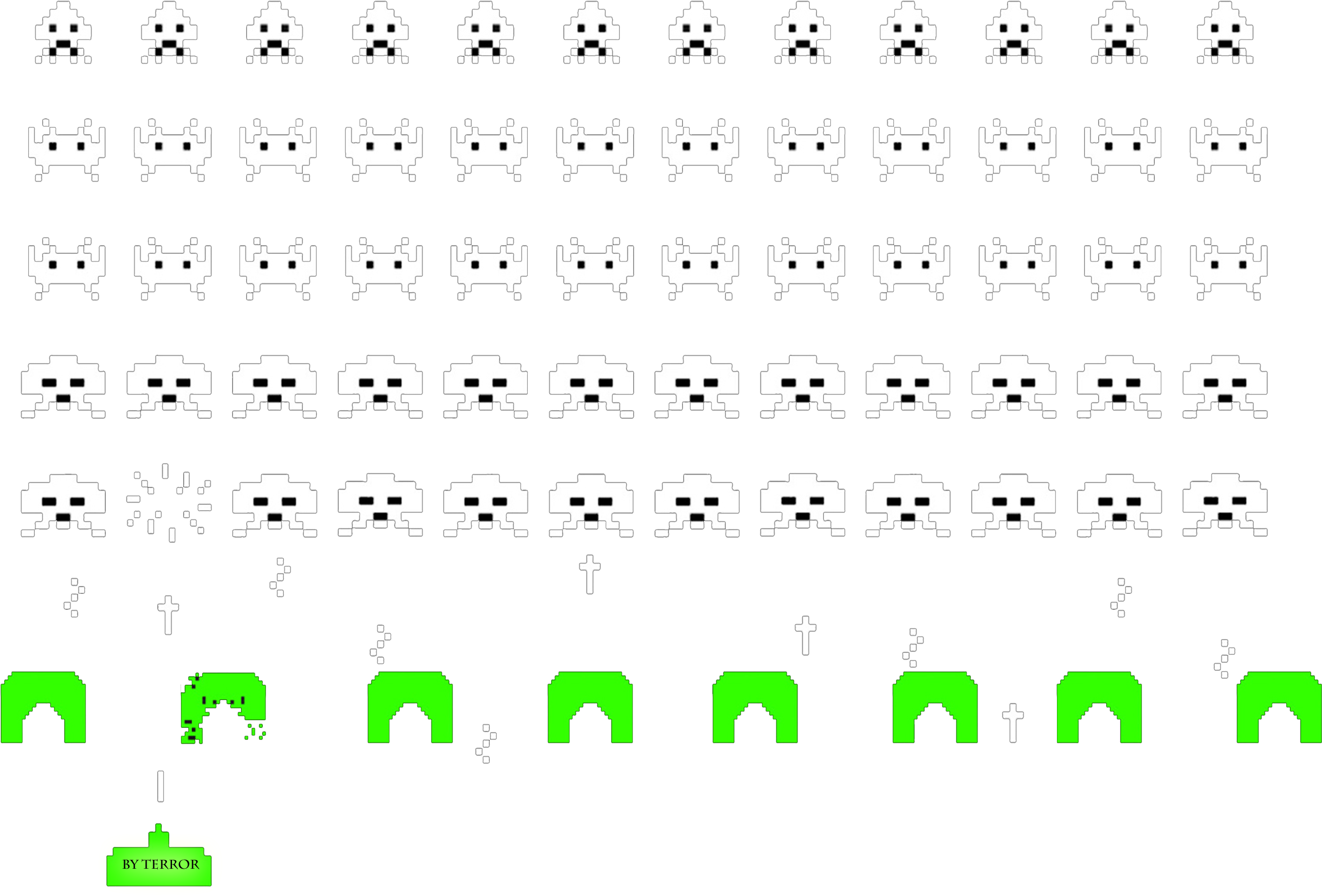 Space Invaders No Background (indigo, lime, gray, white, black)