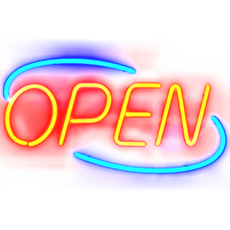 Open Sign Transparent Png (red, greenish blue, lavender, black, white)