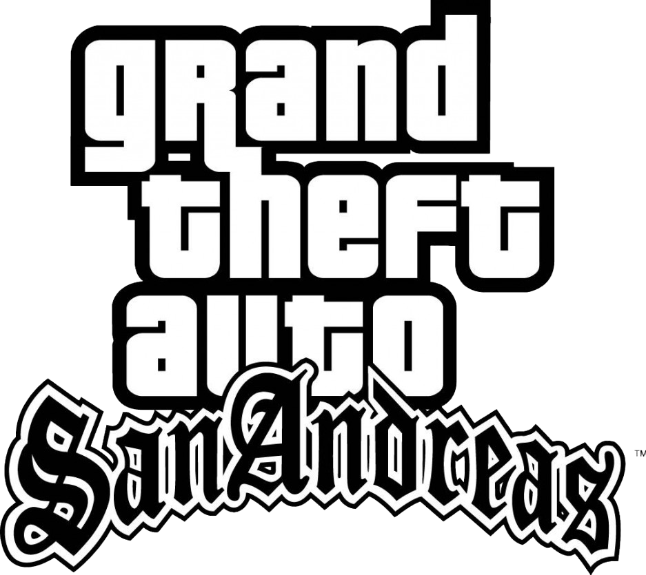 Grand Theft Auto San Andreas Logo Png Clipart (black, silver, lavender, white)