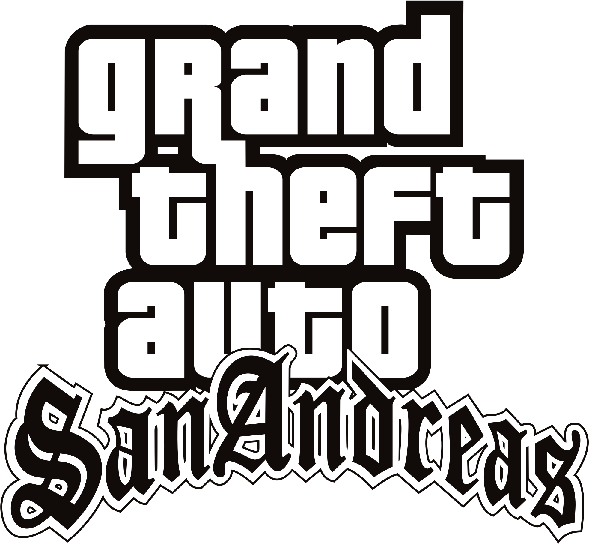 Grand Theft Auto San Andreas Logo Png Photo (black, silver, white)