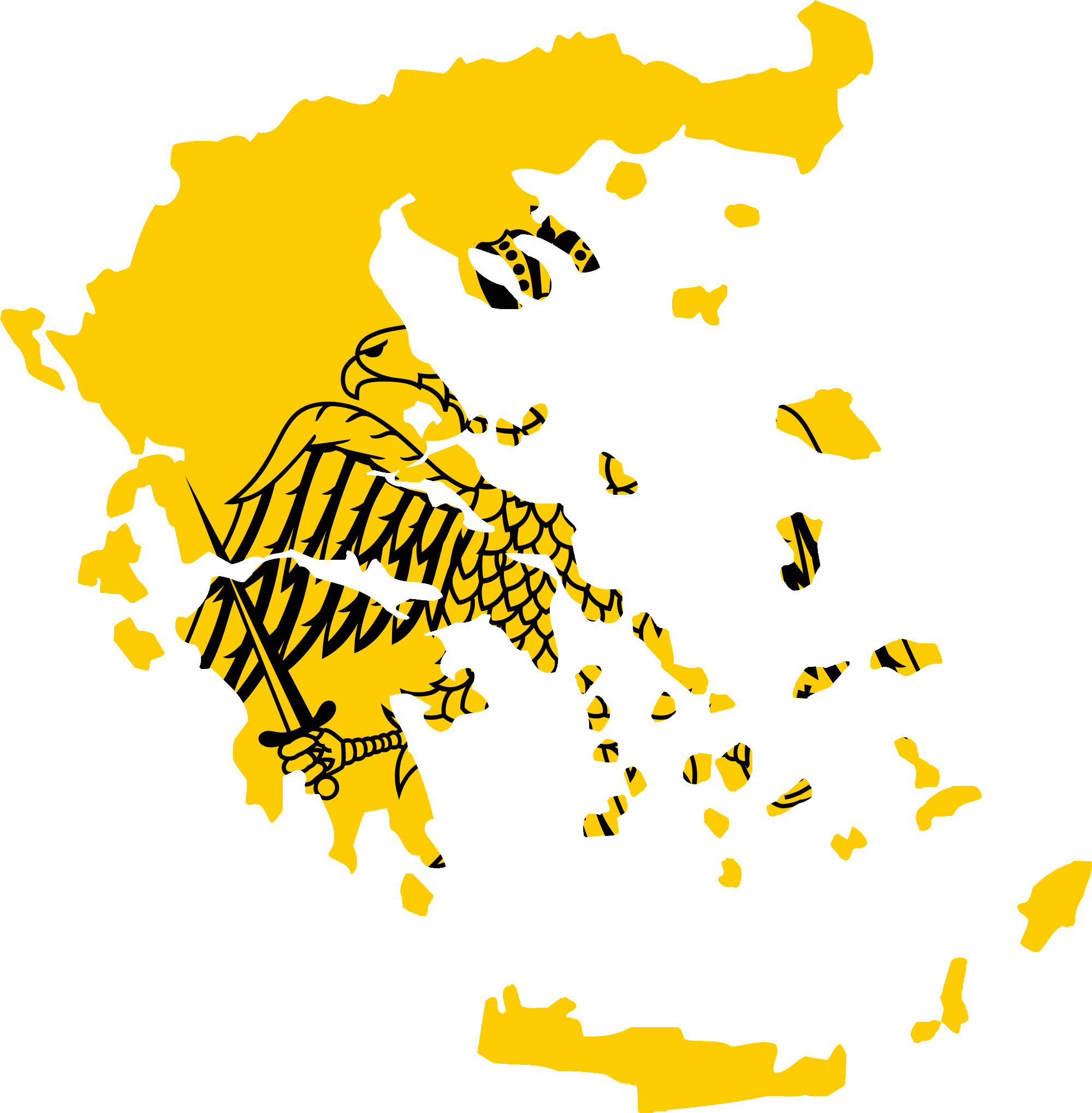 Greece Map Png File (black, gold)