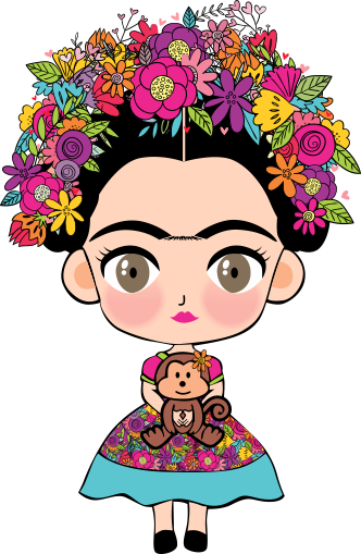 Frida Kahlo Cartoon Png Isolated Pic (black, silver, pink)