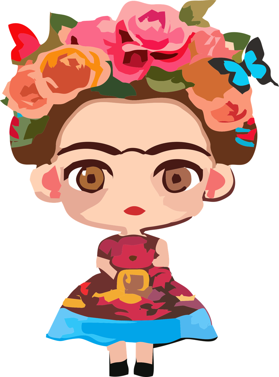 Frida Kahlo Cartoon Png Photo (greenish blue, chocolate, black, maroon, pink)