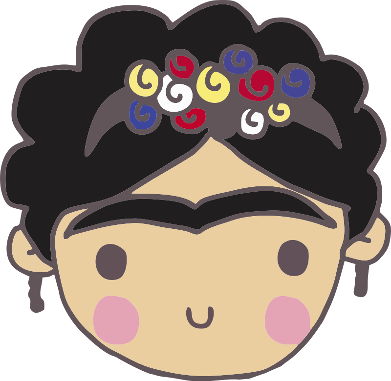 Frida Kahlo Cartoon Png (black, gray, plum, pink)