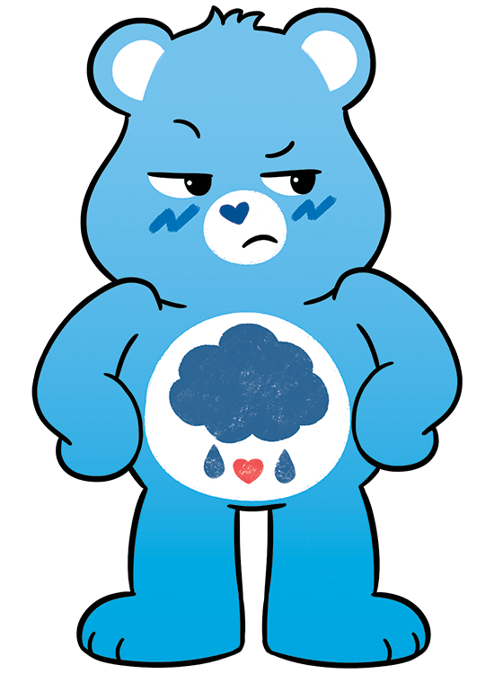 Grumpy Care Bears Transparent Background (black, silver, greenish blue, white)