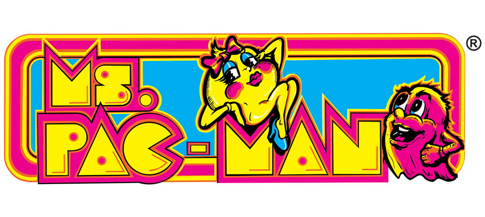 Ms. Pac Man Logo Png Pic (maroon, chocolate, yellow, greenish blue, black)