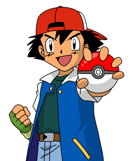 Ash Ketchum Transparent Background (teal, white, black, red, salmon)