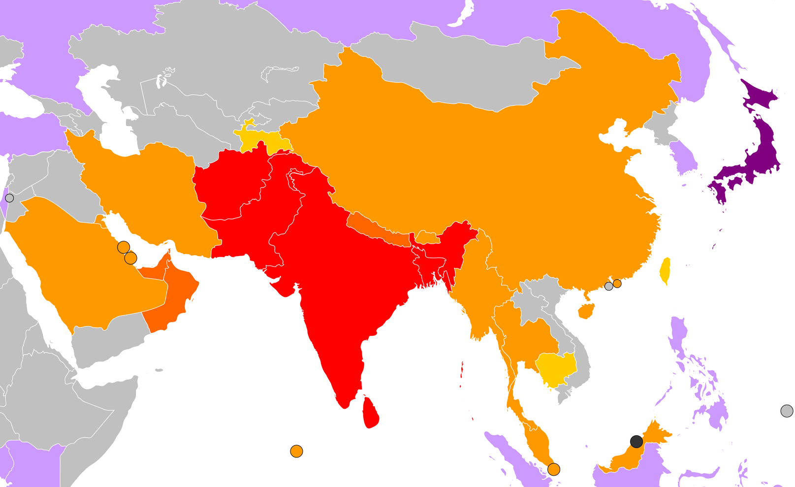 Asia Map Transparent Background (black, silver, plum, red, orange)