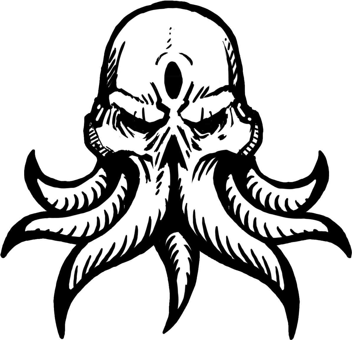 Cthulhu Octopus Png Cutout (black, white)