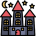 Building Scary Horror Castle Halloween Icon Free Png Icon Download (gray, salmon, black, indigo)