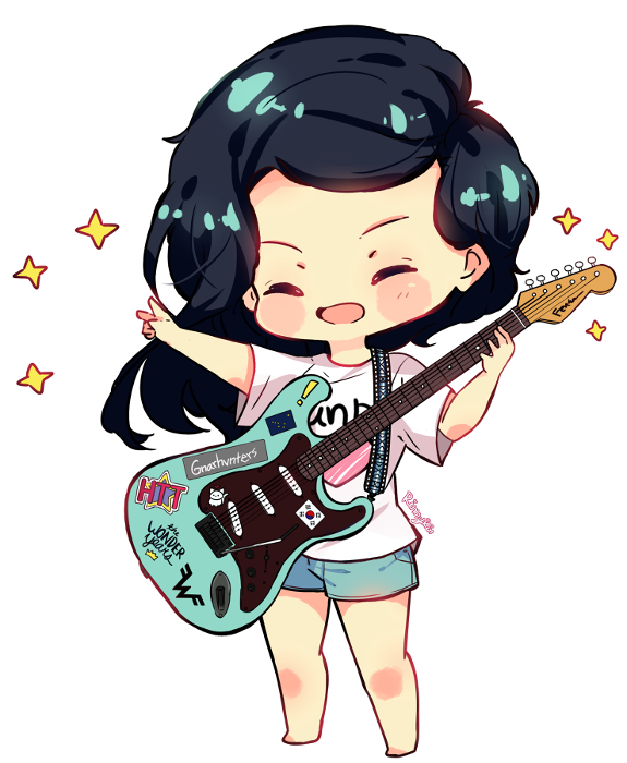 Guitar Girl Png Pic (indigo, black, beige, white)