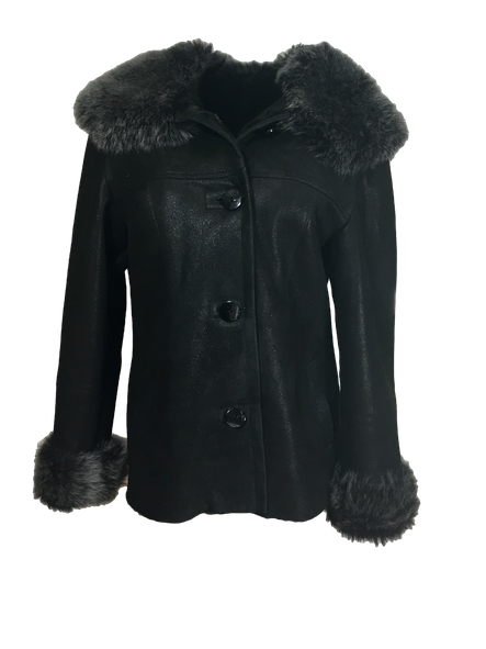 Fur Lined Leather Jacket Transparent Png (black)