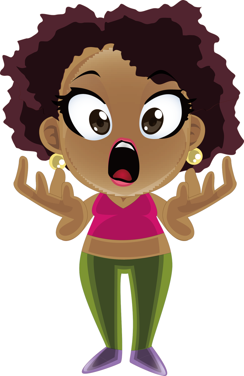 Surprised Woman Transparent Background (black, green, purple, maroon, chocolate)