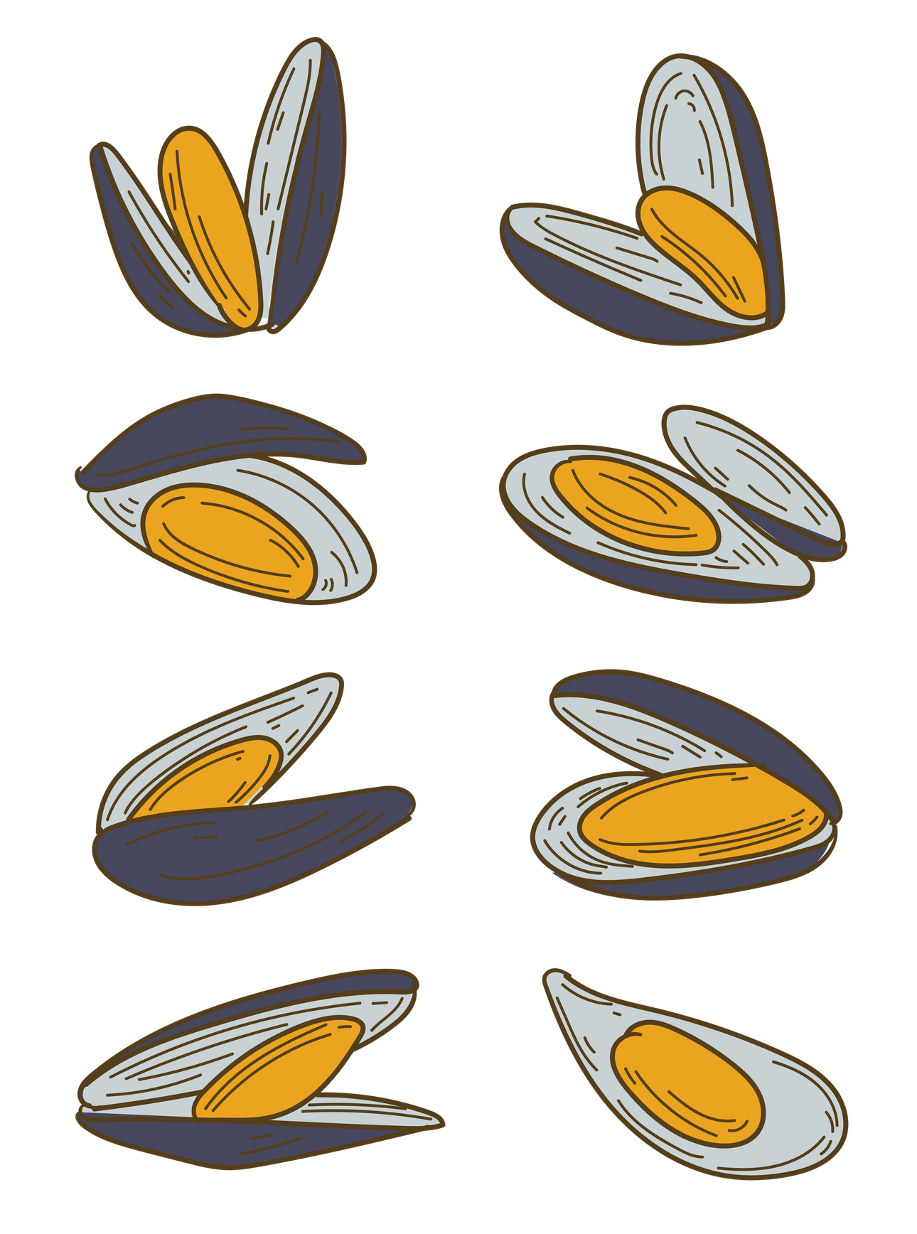 Mussel Seafood Png Clipart (indigo, black, orange, silver)