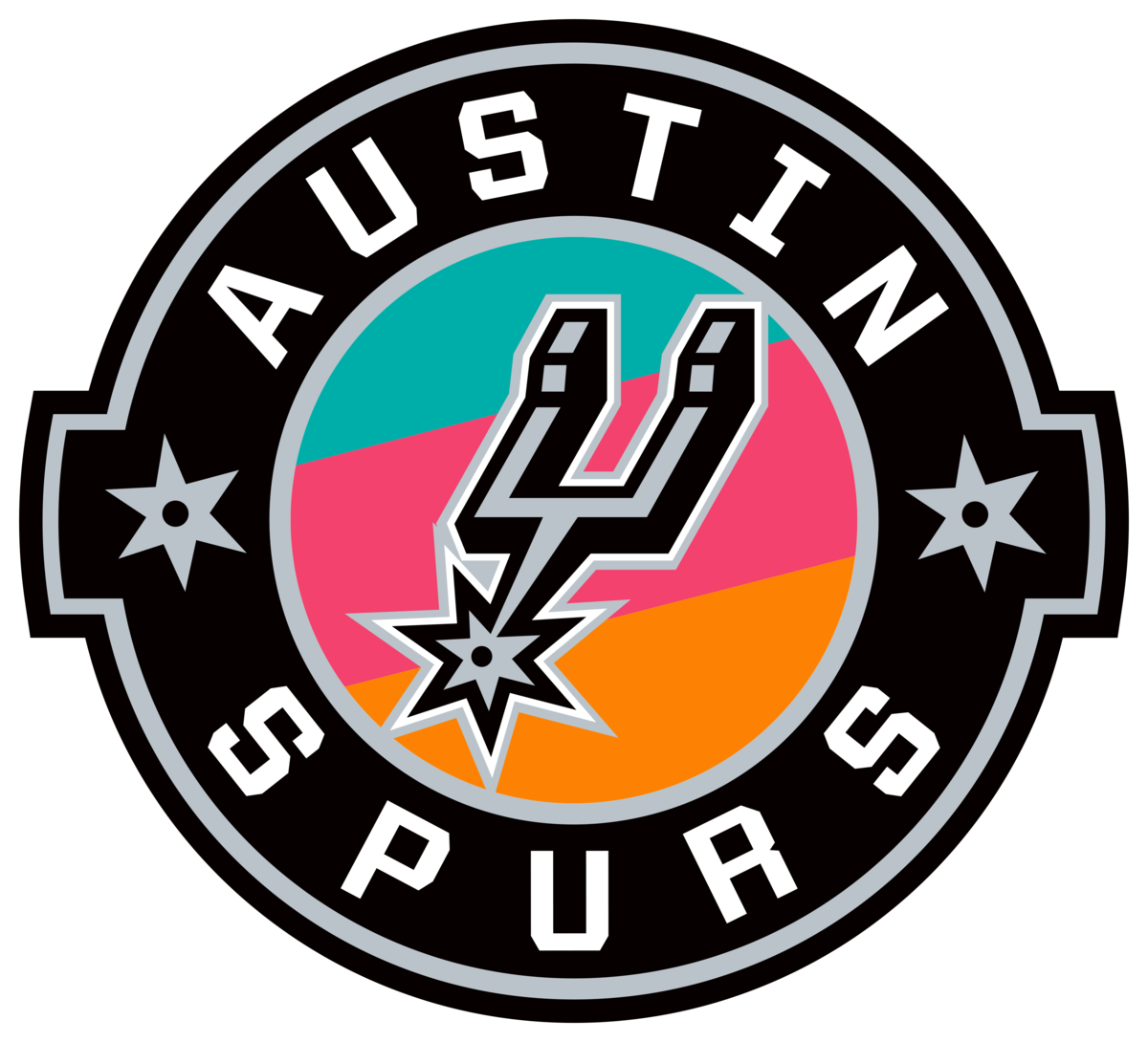 Austin Spurs Png (teal, white, black, salmon, orange)