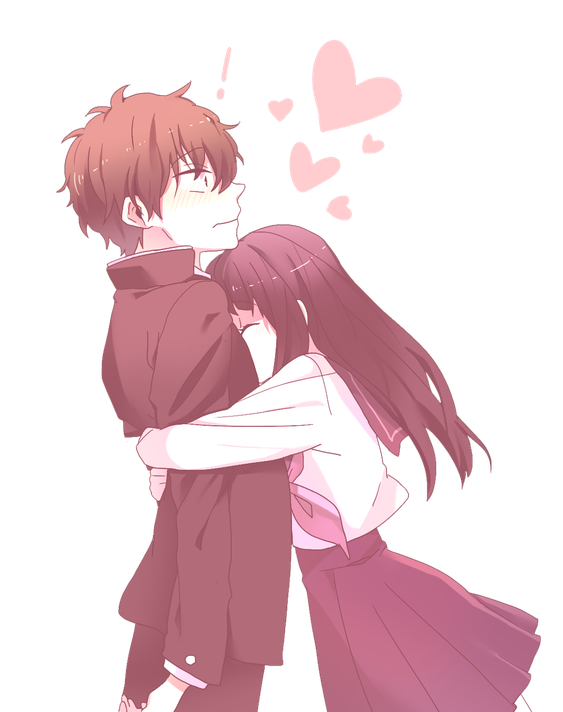 Cute Anime Couple Download Png Image (pink, gray, black, white, salmon)