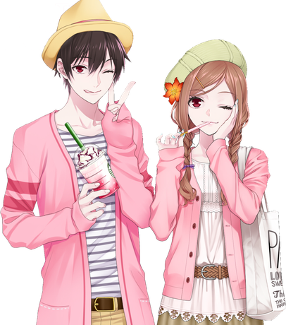 Cute Anime Couple Png Transparent Picture (black, pink)