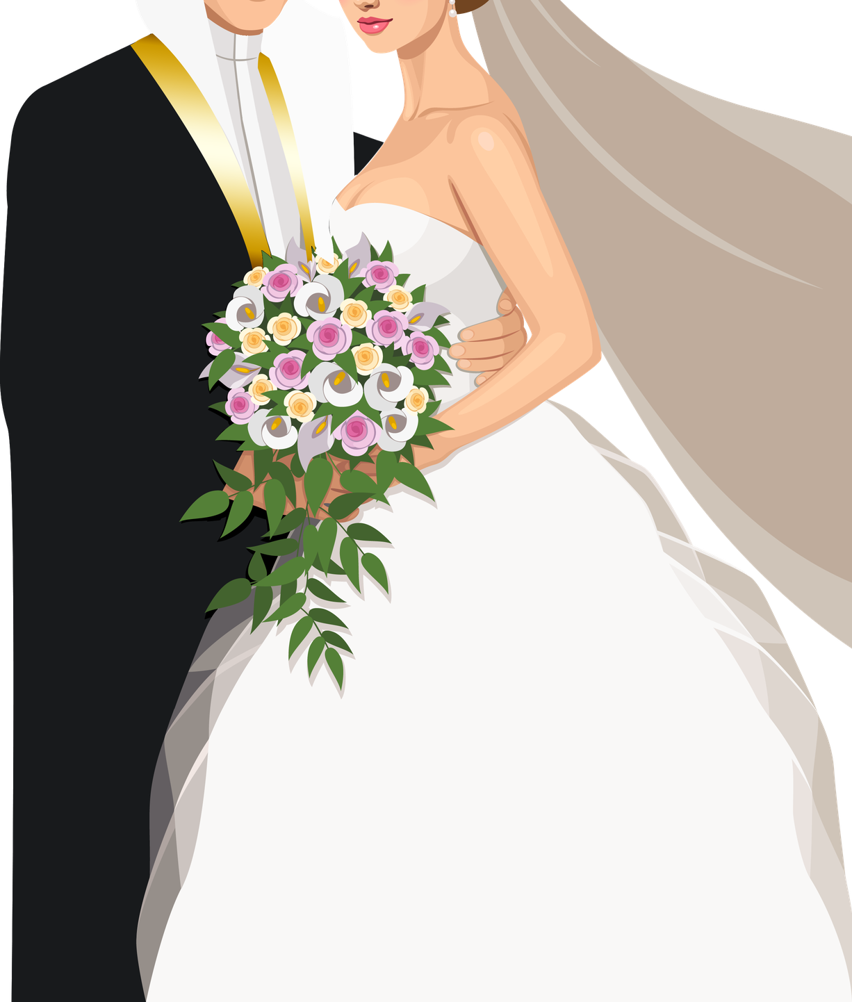 Cute Wedding Couple Cartoon Png Picture (black, white, pink, silver)