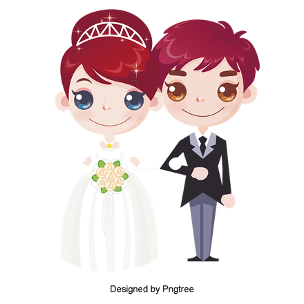 Cute Wedding Couple Cartoon Transparent Png (beige, black, white, maroon)