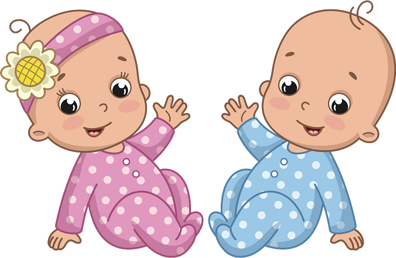 Twin Babies Transparent Background (plum, gray, silver, pink)