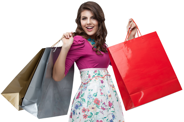 Excited Girl Holding Shopping Bag Transparent Png (salmon, silver, pink)